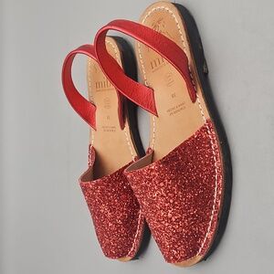 Mibo Avarcas Leather Red Glitter Sandals Size 38 US 8